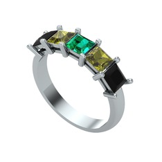 Yeşil kuvars, peridot ve siyah zirkon 8 ayar beyaz altın yüzük