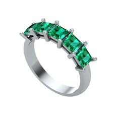 Edda 5 Taşlı Yüzük - Yeşil kuvars 18 ayar beyaz altın yüzük #1r6faym