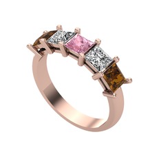 Pembe kuvars, beyaz zirkon ve dumanlı kuvars 8 ayar rose altın yüzük