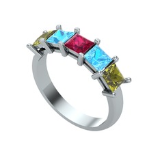 Rodolit garnet, akuamarin ve peridot 8 ayar beyaz altın yüzük