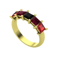 Edda 5 Taşlı Yüzük - Siyah zirkon, kök yakut ve garnet 18 ayar altın yüzük #1sgzsce