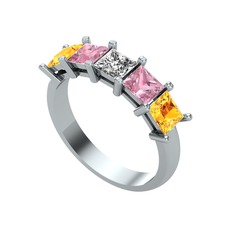 Swarovski, pembe kuvars ve sitrin 18 ayar beyaz altın yüzük