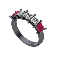 Edda 5 Taşlı Yüzük - Swarovski ve rodolit garnet 925 ayar siyah rodyum kaplama gümüş yüzük #1sue8qg