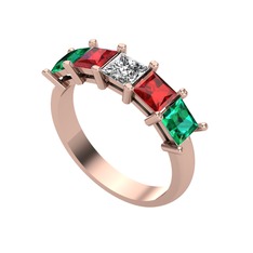 Swarovski, garnet ve yeşil kuvars 8 ayar rose altın yüzük