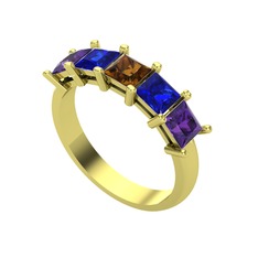 Edda 5 Taşlı Yüzük - Dumanlı kuvars, lab safir ve ametist 18 ayar altın yüzük #1t1lyjy