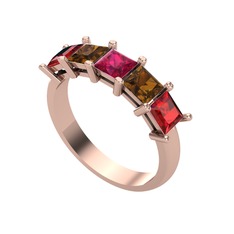Edda 5 Taşlı Yüzük - Rodolit garnet, dumanlı kuvars ve garnet 14 ayar rose altın yüzük #1t83axq