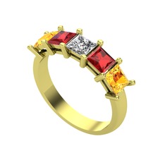 Edda 5 Taşlı Yüzük - Swarovski, garnet ve sitrin 18 ayar altın yüzük #1tfsevi