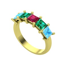 Rodolit garnet, yeşil kuvars ve akuamarin 925 ayar altın kaplama gümüş yüzük