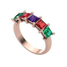 Edda 5 Taşlı Yüzük - Ametist, garnet ve yeşil kuvars 18 ayar rose altın yüzük #1u359d9