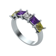 Swarovski, ametist ve peridot 18 ayar beyaz altın yüzük