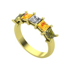 Edda 5 Taşlı Yüzük - Swarovski, sitrin ve peridot 18 ayar altın yüzük #1u51xzi
