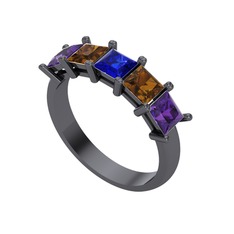 Edda 5 Taşlı Yüzük - Lab safir, dumanlı kuvars ve ametist 925 ayar siyah rodyum kaplama gümüş yüzük #1ulv7ul