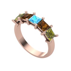 Edda 5 Taşlı Yüzük - Akuamarin, dumanlı kuvars ve peridot 18 ayar rose altın yüzük #1v5bsn6