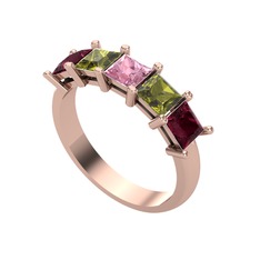 Edda 5 Taşlı Yüzük - Pembe kuvars, peridot ve kök yakut 18 ayar rose altın yüzük #1vdmcgt