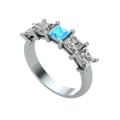 Edda 5 Taşlı Yüzük - Akuamarin, beyaz zirkon ve swarovski 8 ayar beyaz altın yüzük #1ve57cr