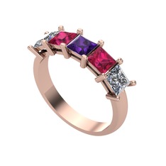 Ametist, rodolit garnet ve pırlanta 14 ayar rose altın yüzük (0.78 karat)