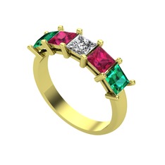 Edda 5 Taşlı Yüzük - Swarovski, rodolit garnet ve yeşil kuvars 8 ayar altın yüzük #1w4y02h
