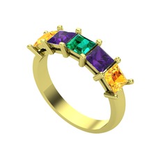 Edda 5 Taşlı Yüzük - Yeşil kuvars, ametist ve sitrin 925 ayar altın kaplama gümüş yüzük #1w5qfec