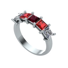 Edda 5 Taşlı Yüzük - Kök yakut, garnet ve pırlanta 8 ayar beyaz altın yüzük (0.78 karat) #1w764z8