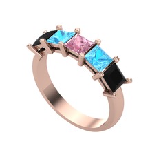 Pembe kuvars, akuamarin ve siyah zirkon 18 ayar rose altın yüzük