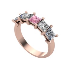 Pembe kuvars, swarovski ve pırlanta 14 ayar rose altın yüzük (0.78 karat)