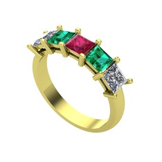 Rodolit garnet, yeşil kuvars ve pırlanta 18 ayar altın yüzük (0.78 karat)