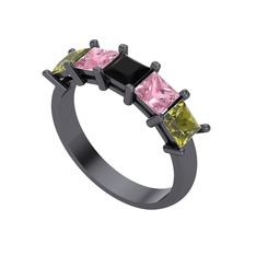 Edda 5 Taşlı Yüzük - Siyah zirkon, pembe kuvars ve peridot 925 ayar siyah rodyum kaplama gümüş yüzük #1wmopwv