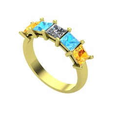 Pırlanta, akuamarin ve sitrin 925 ayar altın kaplama gümüş yüzük (0.39 karat)