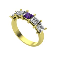 Ametist, swarovski ve beyaz zirkon 18 ayar altın yüzük