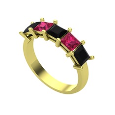 Siyah zirkon ve rodolit garnet 925 ayar altın kaplama gümüş yüzük