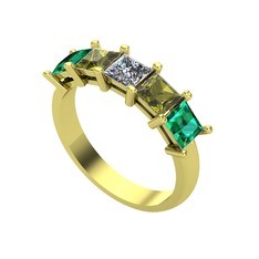 Edda 5 Taşlı Yüzük - Pırlanta, peridot ve yeşil kuvars 8 ayar altın yüzük (0.39 karat) #1wwm1af