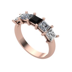 Edda 5 Taşlı Yüzük - Siyah zirkon, pırlanta ve swarovski 18 ayar rose altın yüzük (0.78 karat) #1wwpe8c