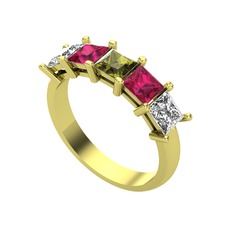 Peridot, rodolit garnet ve swarovski 18 ayar altın yüzük