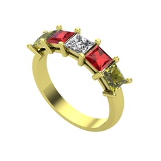 Edda 5 Taşlı Yüzük - Beyaz zirkon, garnet ve peridot 14 ayar altın yüzük #1x45fwe