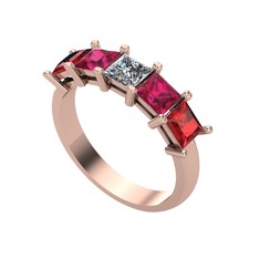 Pırlanta, rodolit garnet ve garnet 8 ayar rose altın yüzük (0.39 karat)