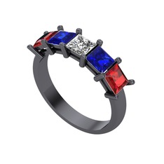 Edda 5 Taşlı Yüzük - Swarovski, lab safir ve garnet 925 ayar siyah rodyum kaplama gümüş yüzük #1x6fbmq