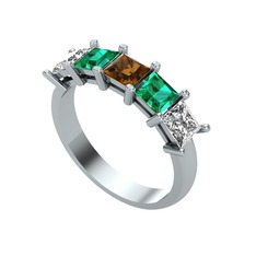 Dumanlı kuvars, yeşil kuvars ve swarovski 18 ayar beyaz altın yüzük