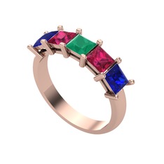 Kök zümrüt, rodolit garnet ve lab safir 14 ayar rose altın yüzük