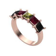 Edda 5 Taşlı Yüzük - Peridot, kök yakut ve siyah zirkon 18 ayar rose altın yüzük #1xds61g