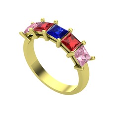 Edda 5 Taşlı Yüzük - Lab safir, garnet ve pembe kuvars 14 ayar altın yüzük #1xesfxp