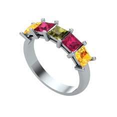 Edda 5 Taşlı Yüzük - Peridot, rodolit garnet ve sitrin 18 ayar beyaz altın yüzük #1xmr8tb