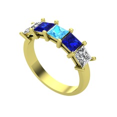 Edda 5 Taşlı Yüzük - Akuamarin, lab safir ve swarovski 8 ayar altın yüzük #1xmu8hg