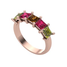 Edda 5 Taşlı Yüzük - Dumanlı kuvars, rodolit garnet ve peridot 925 ayar rose altın kaplama gümüş yüzük #1xqbvlg