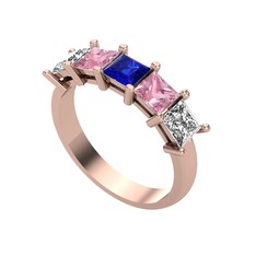 Lab safir, pembe kuvars ve swarovski 18 ayar rose altın yüzük