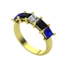 Edda 5 Taşlı Yüzük - Swarovski, siyah zirkon ve lab safir 8 ayar altın yüzük #1xxy2hi