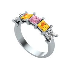 Pembe kuvars, sitrin ve swarovski 18 ayar beyaz altın yüzük