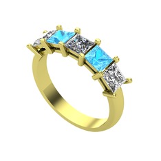 Edda 5 Taşlı Yüzük - Pırlanta, akuamarin ve swarovski 8 ayar altın yüzük (0.39 karat) #1y5axyx