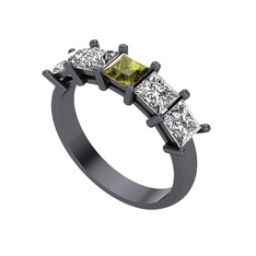 Peridot, swarovski ve beyaz zirkon 925 ayar siyah rodyum kaplama gümüş yüzük
