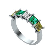 Edda 5 Taşlı Yüzük - Swarovski, yeşil kuvars ve peridot 14 ayar beyaz altın yüzük #1yae6nv