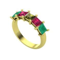 Peridot, rodolit garnet ve kök zümrüt 18 ayar altın yüzük